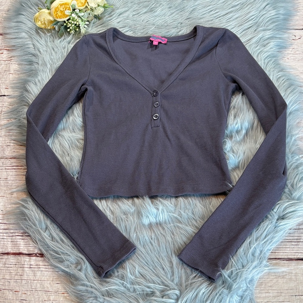 Edikted Kait Slate Henley Crop Top sz XS